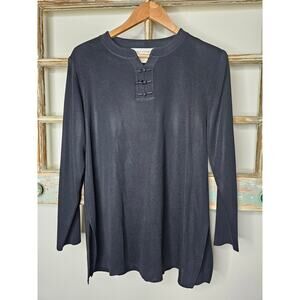 Vintage MIsook Long-Sleeve Pullover Black Tunic Side Vents Size Medium